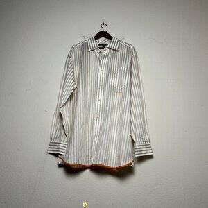 NWT Sean John Striped Button Up Long Sleeve Shirt Men XXL White Orange Street